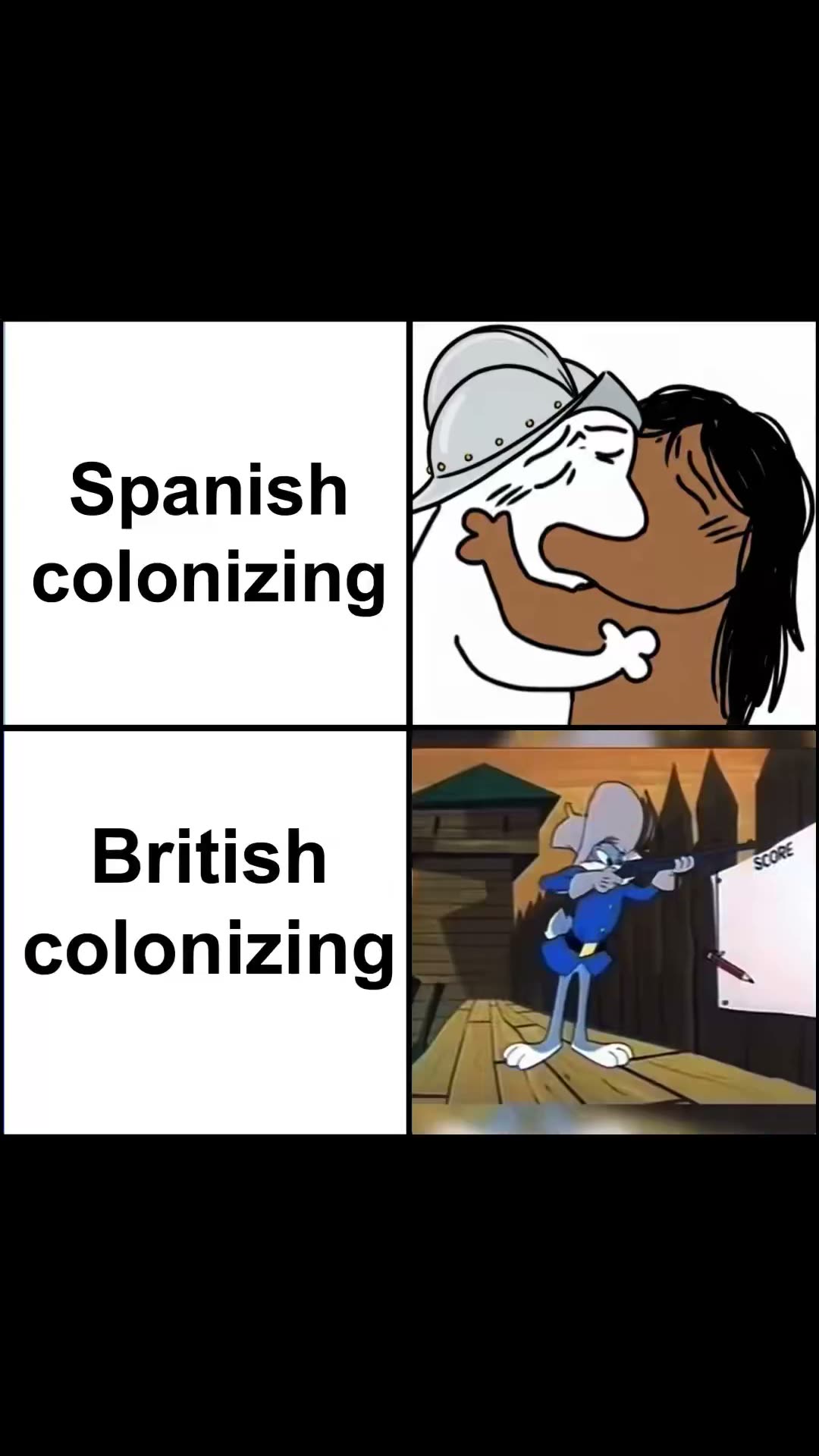Spanish versus British colonization meme by @nik_nikovsky / Smolish